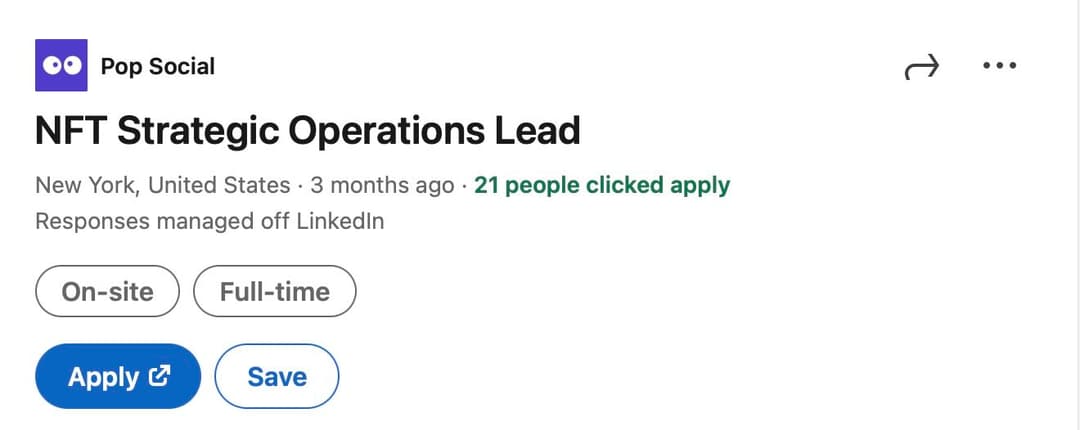 LinkedIn job post for NFT specialist