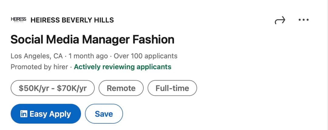 LinkedIn job post for virtual fashion influencer