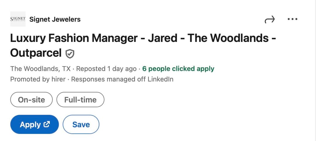 LinkedIn job post for virtual fashion retail