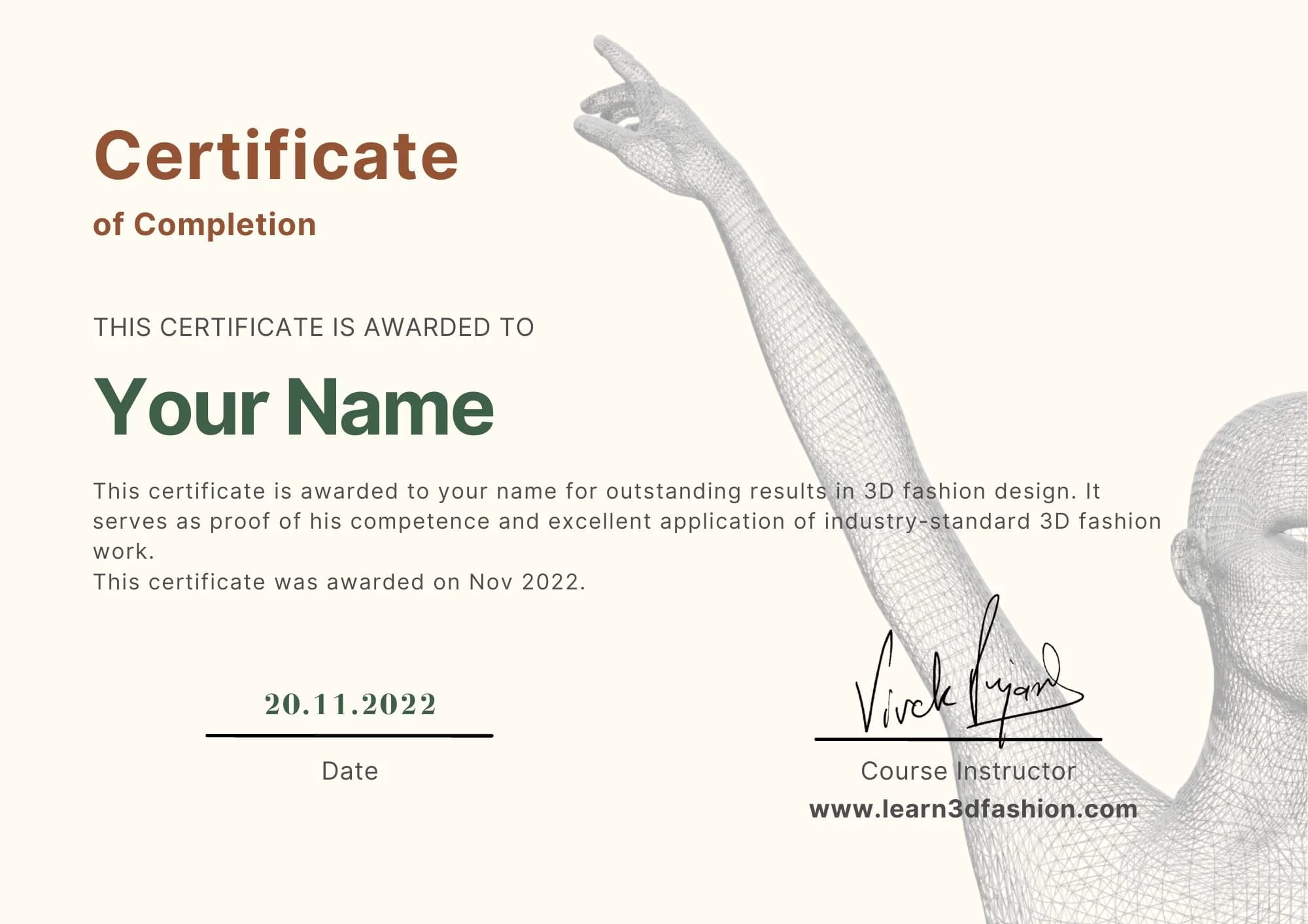 Certificate from Learn 3D Fashion