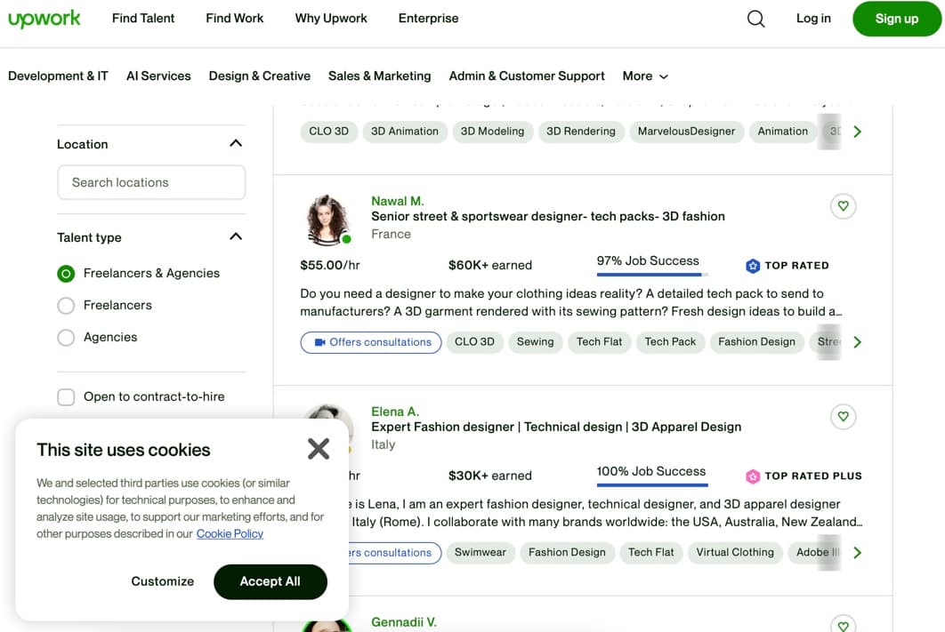 Upwork Clo 3d freelance jobs