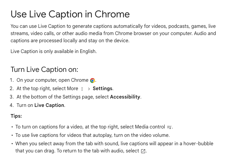 How to enable live captions in chrome